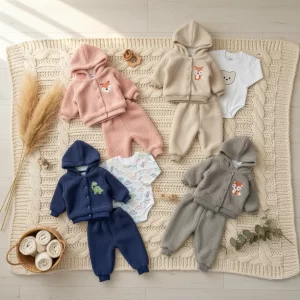 Baby-Girls-3-pcs-winter-sherpa-jacket-with-bodysuit-set-cover