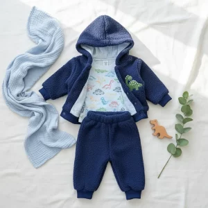 Baby-Unisex-3-pcs-winter-sherpa-jacket-with-bodysuit-blue-dinosaur-set